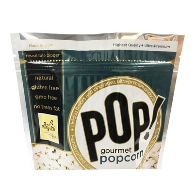 Popcorn Aluminiowa folia Stand Up k Bag z możliwością wielokrotnego zamykania za pomocą łatwego górnego suwaka