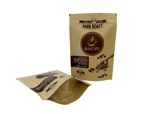 Kompostowalny biodegradowalny standup płaski dno Kraft Paper Food Packing Zipper Pocket Custom wydrukowany worek do kawy z zaworem