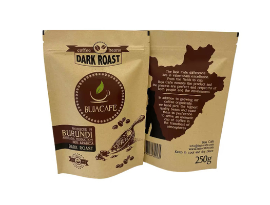 Kompostowalny biodegradowalny standup płaski dno Kraft Paper Food Packing Zipper Pocket Custom wydrukowany worek do kawy z zaworem