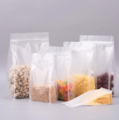 Niestandardowe płaskie spodnie osiem stronne pieczęcie przejrzyste przezroczyste zamek z cyprem Suche Fruit Food Rice Packaging Plastic Stand Up Bag