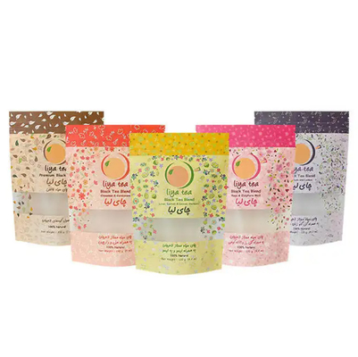 Niestandardowe Eco Recykling Recyclable Ziplock Food Kraft Paper Stand Up Pockets Black Tea Packaging Bags With Window