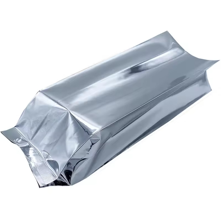 Glossy Silver Aluminium Foil Laminated Heat Seal Back Sealing Side Sealing Gusset Food Packaging Bag Bags Coffee Bean Bags