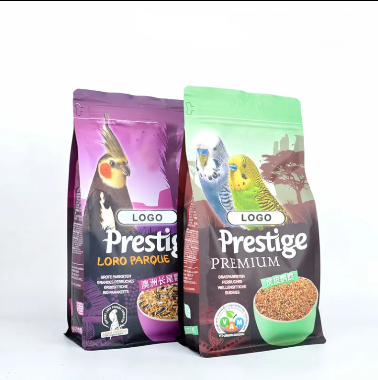 Drukowanie logo na zamówienie Eco Friendly Side Gusset Ziplock Plastic Dry Dog Cat Fish Pet Food Flat Bottom Bag Wild Bird Food Packaging