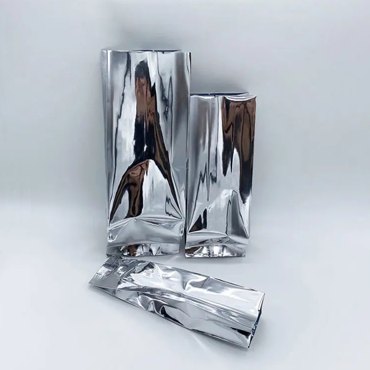 Glossy Silver Aluminium Foil Laminated Heat Seal Back Sealing Side Gusset Food Packaging Pouch Vakuum Food Tea Coffee Bean Bags