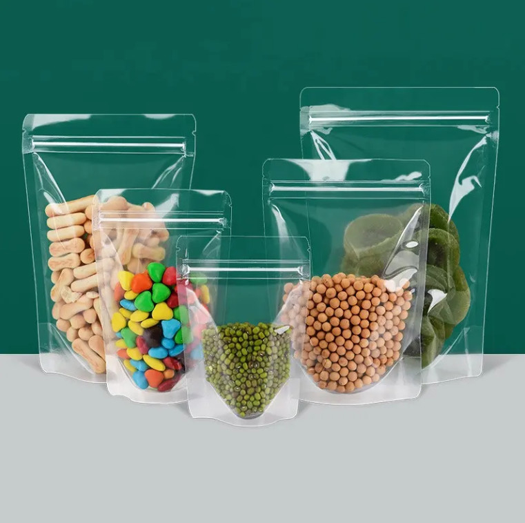 Żywność Ziplock Przejrzystość Custom Print Stand Up Pocket Zip Lock Opakowanie Plastic Transparent Bag With Zipper